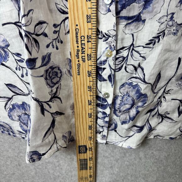 Cynthia Rowley Linen Button Down Top Women’s 3X Floral White Roll Sleeve Tunic - Picture 8 of 11